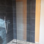 paroi de douche avec barre de maintient verticale